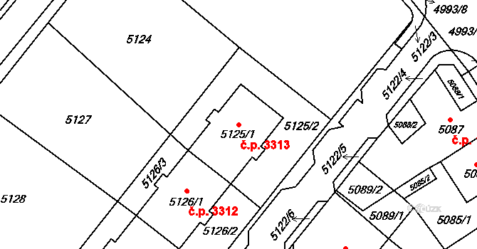 Chomutov 3313 na parcele st. 5125/1 v KÚ Chomutov I, Katastrální mapa
