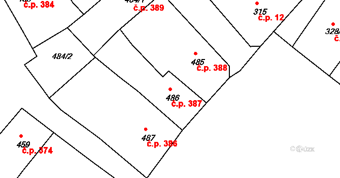 Rumburk 1 387, Rumburk na parcele st. 486 v KÚ Rumburk, Katastrální mapa