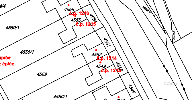 Jirkov 1214 na parcele st. 4552 v KÚ Jirkov, Katastrální mapa