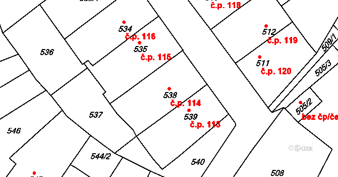 Pražské Předměstí 114, Bílina na parcele st. 538 v KÚ Bílina, Katastrální mapa