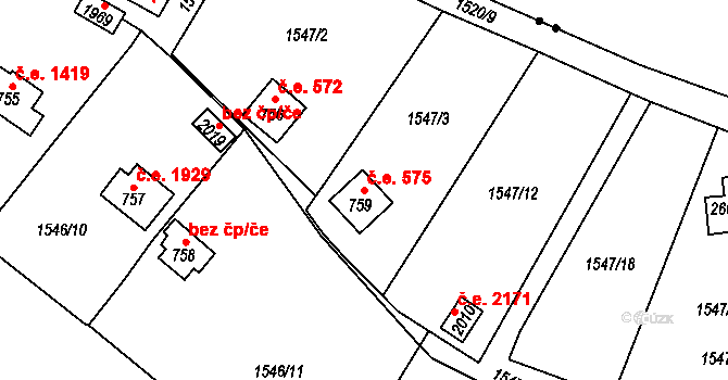Litice 575, Plzeň na parcele st. 759 v KÚ Litice u Plzně, Katastrální mapa
