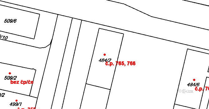 Lobzy 765,766, Plzeň na parcele st. 484/2 v KÚ Lobzy, Katastrální mapa