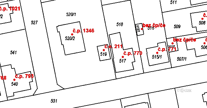 Zbraslav 211, Praha na parcele st. 519 v KÚ Zbraslav, Katastrální mapa