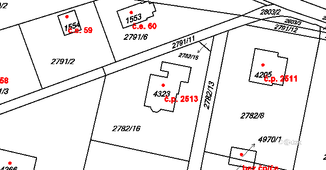 Rožnov pod Radhoštěm 2513 na parcele st. 4323 v KÚ Rožnov pod Radhoštěm, Katastrální mapa