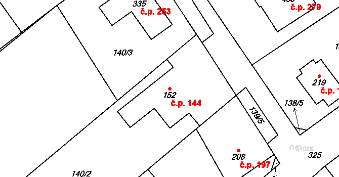 Vědomice 144 na parcele st. 152 v KÚ Vědomice, Katastrální mapa