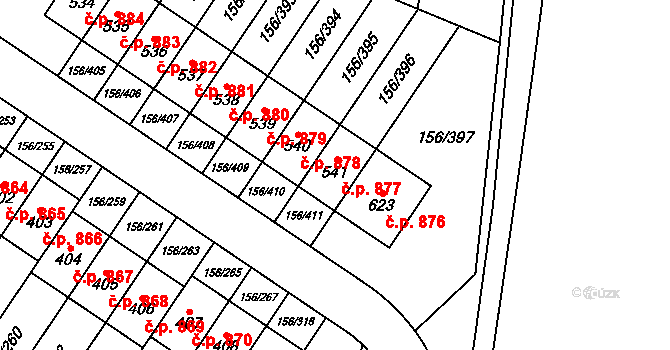 Velké Přílepy 877 na parcele st. 541 v KÚ Velké Přílepy, Katastrální mapa