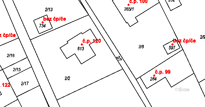 Černolice 120 na parcele st. 613 v KÚ Černolice, Katastrální mapa