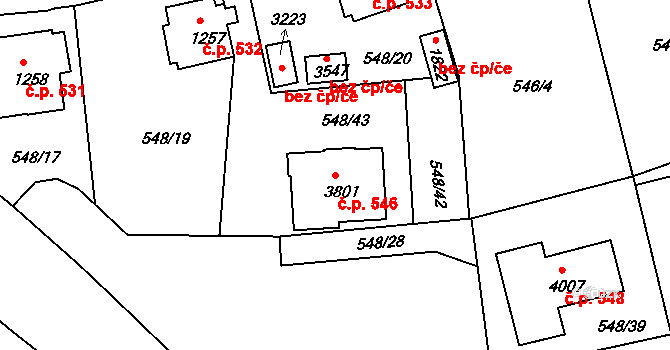 Horní Brána 546, Český Krumlov na parcele st. 3801 v KÚ Český Krumlov, Katastrální mapa