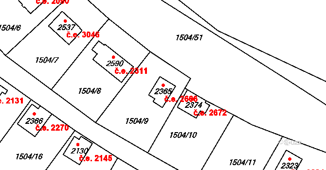Litice 2666, Plzeň na parcele st. 2365 v KÚ Valcha, Katastrální mapa