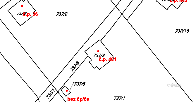 Bartošovice 401 na parcele st. 737/3 v KÚ Bartošovice, Katastrální mapa