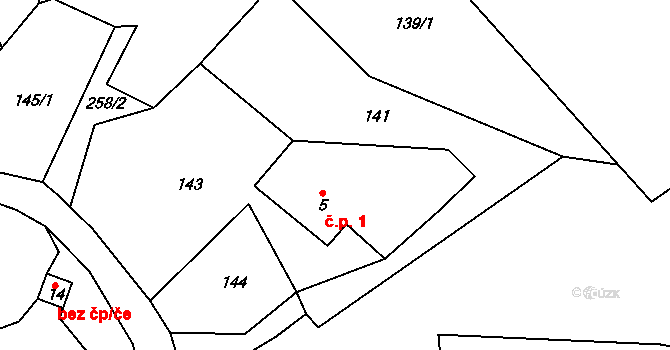 Kozlov 1, Bystřice nad Pernštejnem na parcele st. 5 v KÚ Kozlov u Lesoňovic, Katastrální mapa