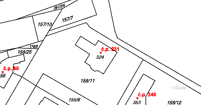 Srnojedy 231 na parcele st. 324 v KÚ Srnojedy, Katastrální mapa