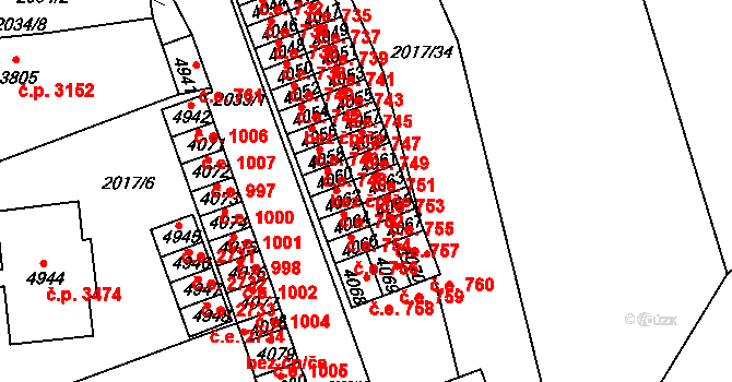 Hodonín 753 na parcele st. 4063 v KÚ Hodonín, Katastrální mapa