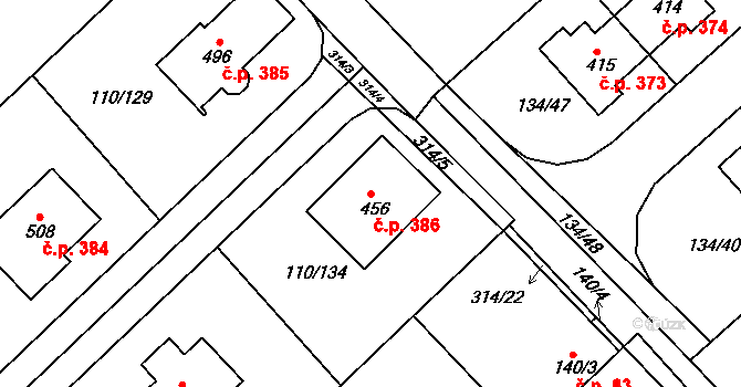 Mratín 386 na parcele st. 456 v KÚ Mratín, Katastrální mapa