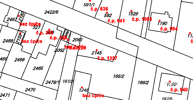 Rosice 1327 na parcele st. 2145 v KÚ Rosice u Brna, Katastrální mapa
