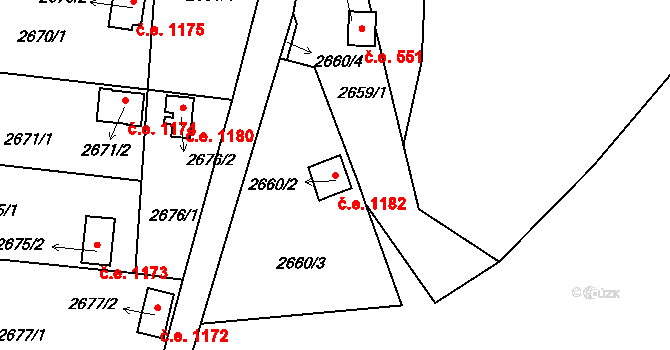 Bystřice nad Pernštejnem 1182 na parcele st. 2660/2 v KÚ Bystřice nad Pernštejnem, Katastrální mapa