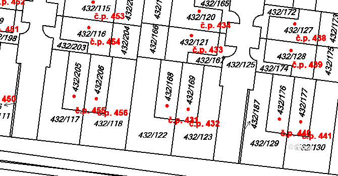 Březiněves 431, Praha na parcele st. 432/168 v KÚ Březiněves, Katastrální mapa