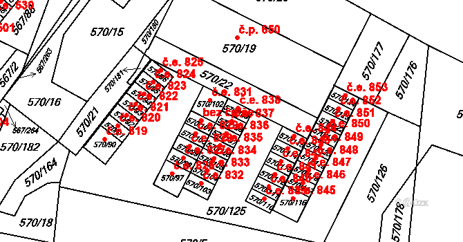 Vyškov-Předměstí 837, Vyškov na parcele st. 570/108 v KÚ Vyškov, Katastrální mapa