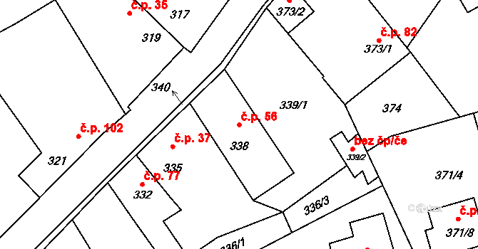 Netvořice 56 na parcele st. 338 v KÚ Netvořice, Katastrální mapa