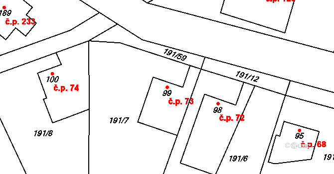 Černý Vůl 73, Statenice na parcele st. 99 v KÚ Statenice, Katastrální mapa