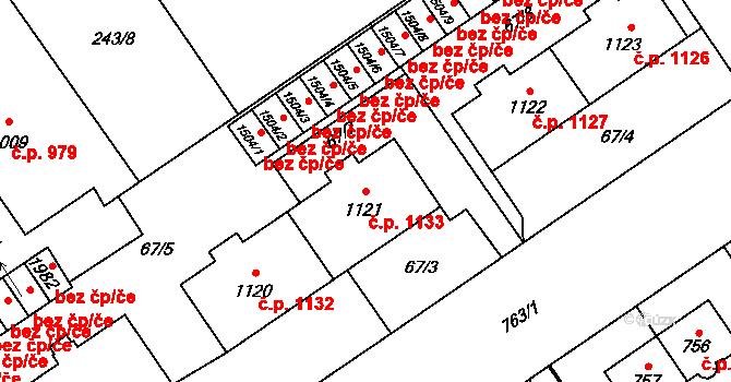 Mariánské Hory 1133, Ostrava na parcele st. 1121 v KÚ Mariánské Hory, Katastrální mapa