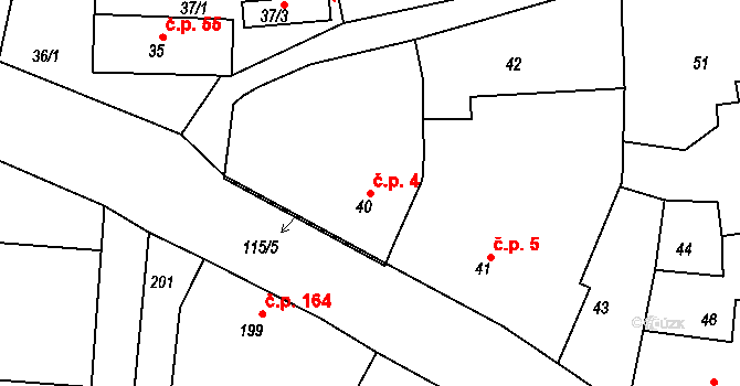 Dolní Loučky 4 na parcele st. 40 v KÚ Dolní Loučky, Katastrální mapa