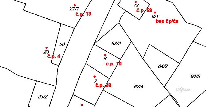 Kuřimské Jestřabí 10 na parcele st. 8 v KÚ Kuřimské Jestřabí, Katastrální mapa