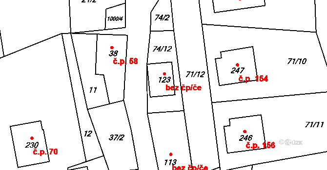 Dalečín 38372592 na parcele st. 123 v KÚ Dalečín, Katastrální mapa
