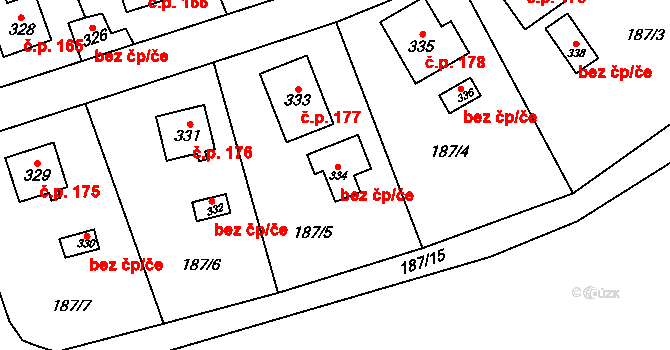 Roztoky 38609592 na parcele st. 334 v KÚ Roztoky u Křivoklátu, Katastrální mapa