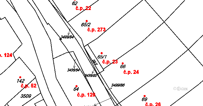 Nedašov 23 na parcele st. 65/1 v KÚ Nedašov, Katastrální mapa