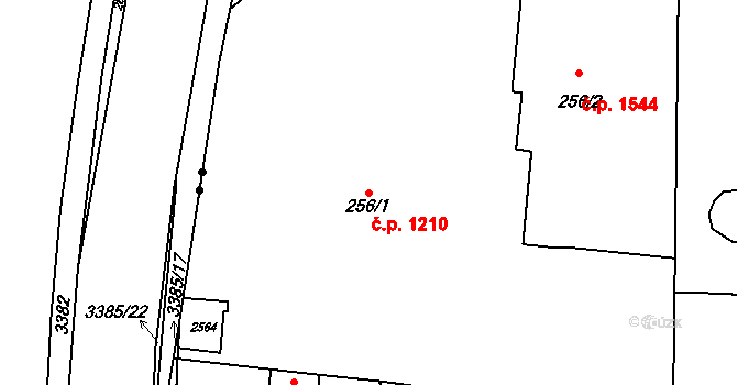 Kvítkovice 1210, Otrokovice na parcele st. 256/1 v KÚ Kvítkovice u Otrokovic, Katastrální mapa