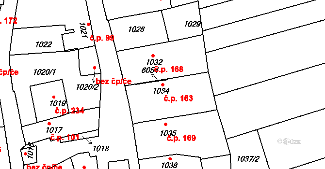 Tupesy 163 na parcele st. 1034 v KÚ Tupesy na Moravě, Katastrální mapa