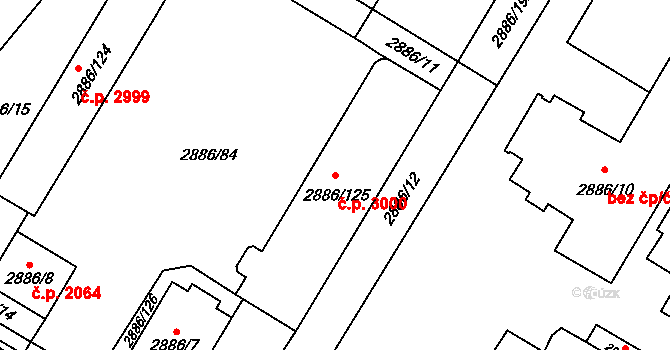Předměstí 3000, Opava na parcele st. 2886/125 v KÚ Opava-Předměstí, Katastrální mapa