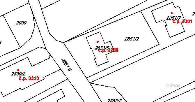 Martinov 3288, Ostrava na parcele st. 2851/5 v KÚ Martinov ve Slezsku, Katastrální mapa