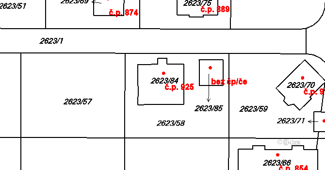 Planá nad Lužnicí 925 na parcele st. 2623/84 v KÚ Planá nad Lužnicí, Katastrální mapa