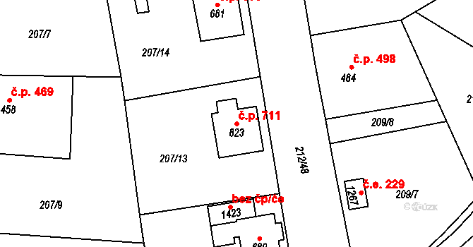 Slatiňany 711 na parcele st. 823 v KÚ Slatiňany, Katastrální mapa