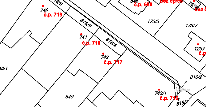 Neratovice 717 na parcele st. 742 v KÚ Neratovice, Katastrální mapa