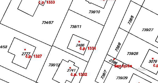 Neratovice 1331 na parcele st. 2466 v KÚ Neratovice, Katastrální mapa