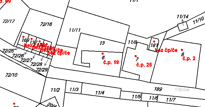 Míčov 19, Míčov-Sušice na parcele st. 6 v KÚ Míčov, Katastrální mapa