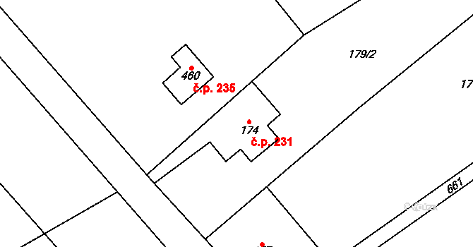 Teplice nad Metují 231 na parcele st. 174 v KÚ Teplice nad Metují, Katastrální mapa