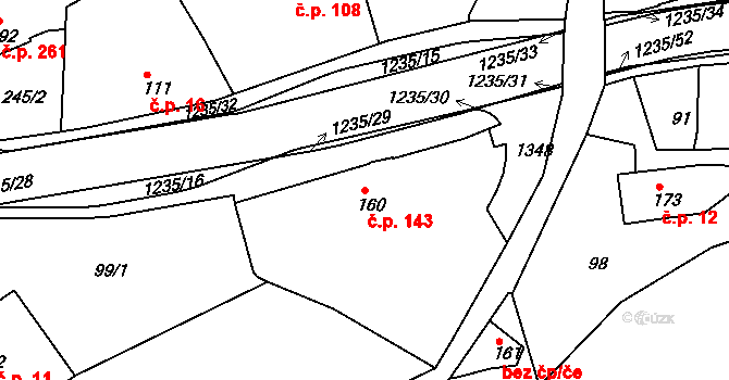 Zbečník 143, Hronov na parcele st. 160 v KÚ Zbečník, Katastrální mapa