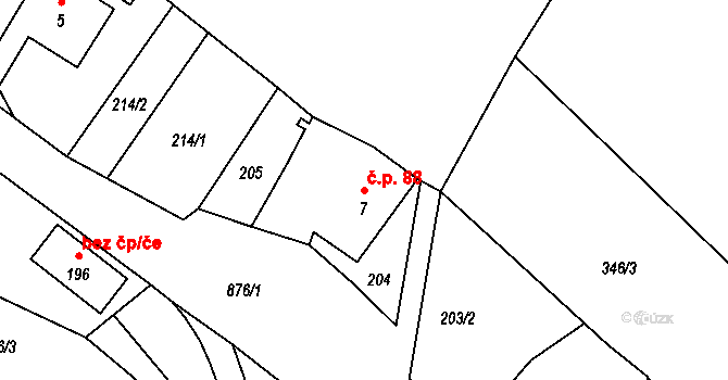 Rokytník 88, Hronov na parcele st. 7 v KÚ Rokytník, Katastrální mapa