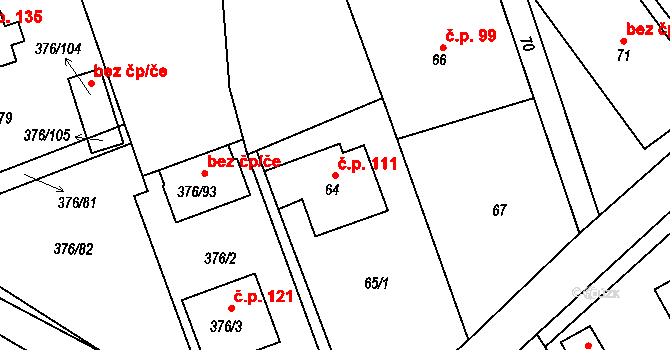 Lažany 111 na parcele st. 64 v KÚ Lažany, Katastrální mapa