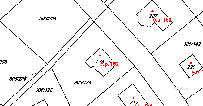 Bukovinka 182 na parcele st. 274 v KÚ Bukovinka, Katastrální mapa