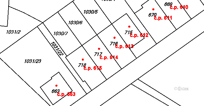 Mořkov 614 na parcele st. 717 v KÚ Mořkov, Katastrální mapa