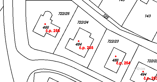 Škrdlovice 255 na parcele st. 484 v KÚ Škrdlovice, Katastrální mapa
