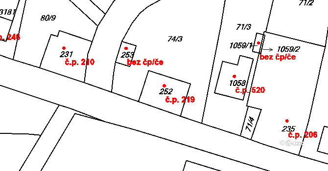 Velešín 219 na parcele st. 252 v KÚ Velešín, Katastrální mapa