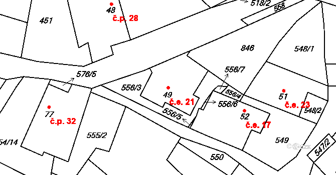 Skelná Huť 21, Krsy na parcele st. 49 v KÚ Trhomné, Katastrální mapa
