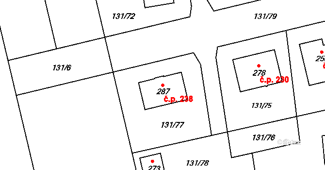 Bystročice 238 na parcele st. 287 v KÚ Bystročice, Katastrální mapa