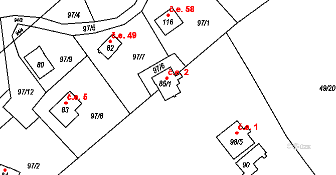 Želevice 2, Koštice na parcele st. 85/1 v KÚ Želevice, Katastrální mapa